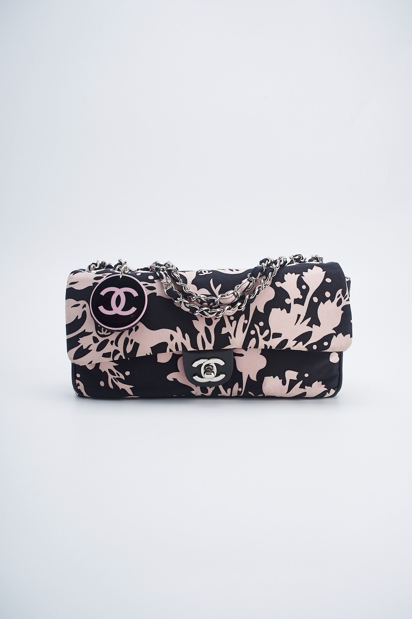Chanel printed fabric round charm