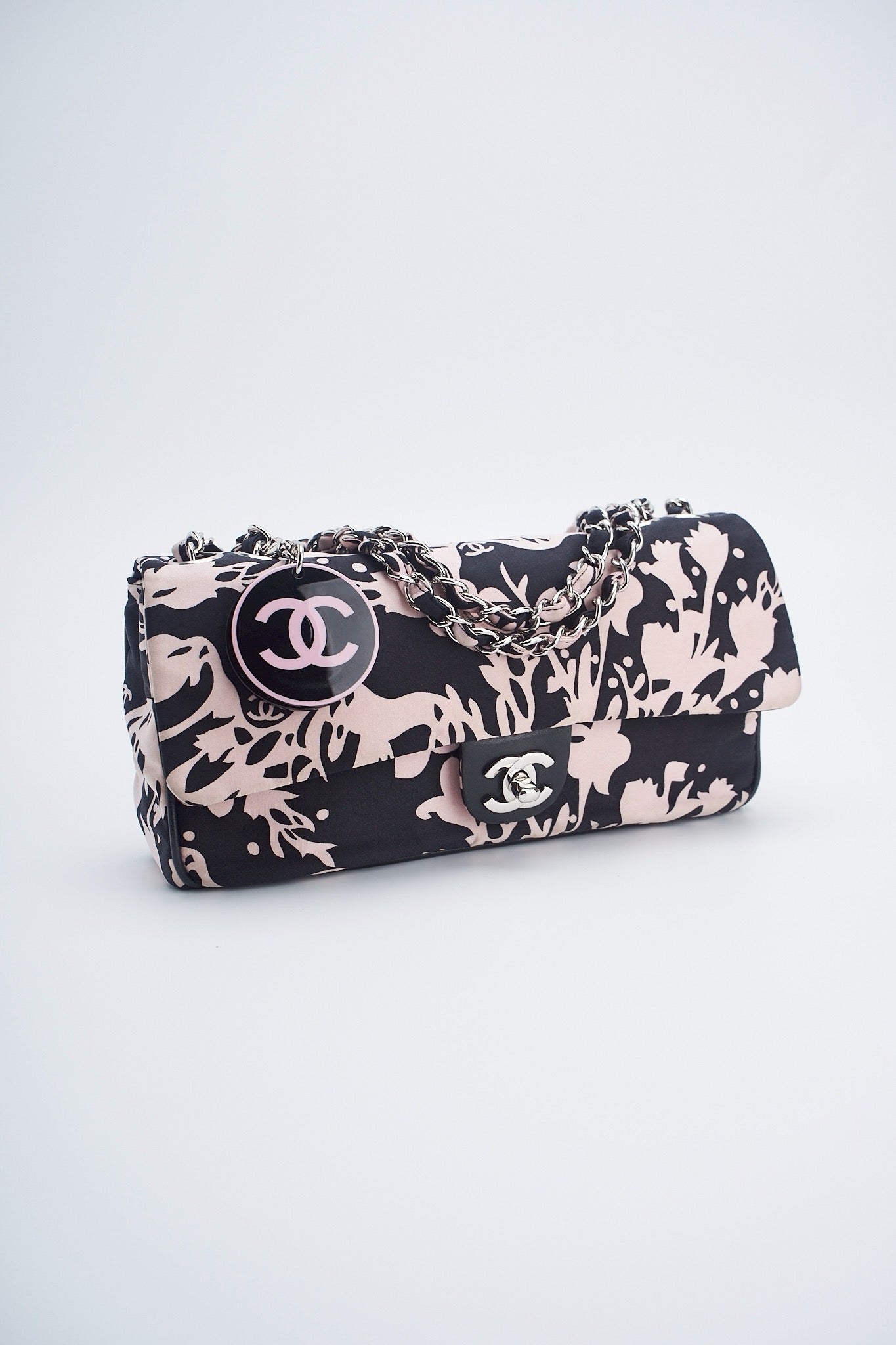 Chanel printed fabric round charm