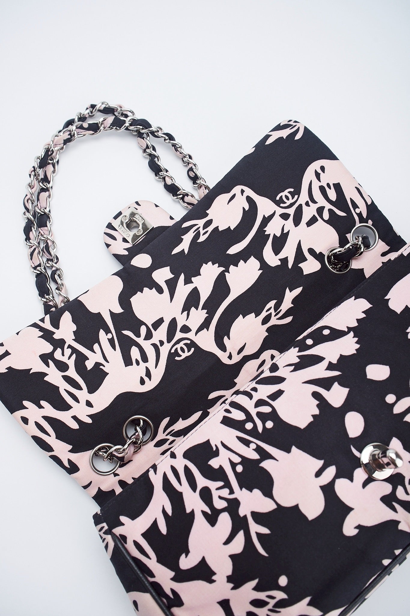 Chanel printed fabric round charm