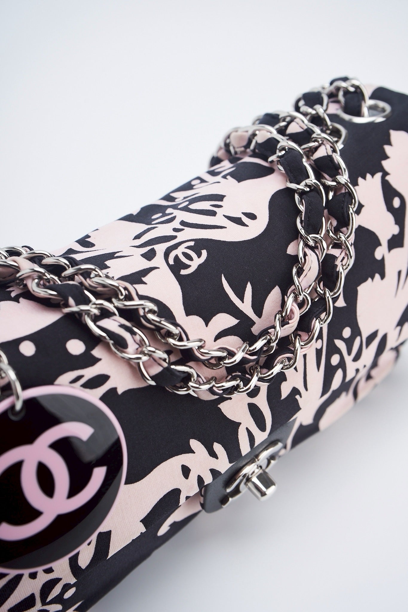 Chanel printed fabric round charm