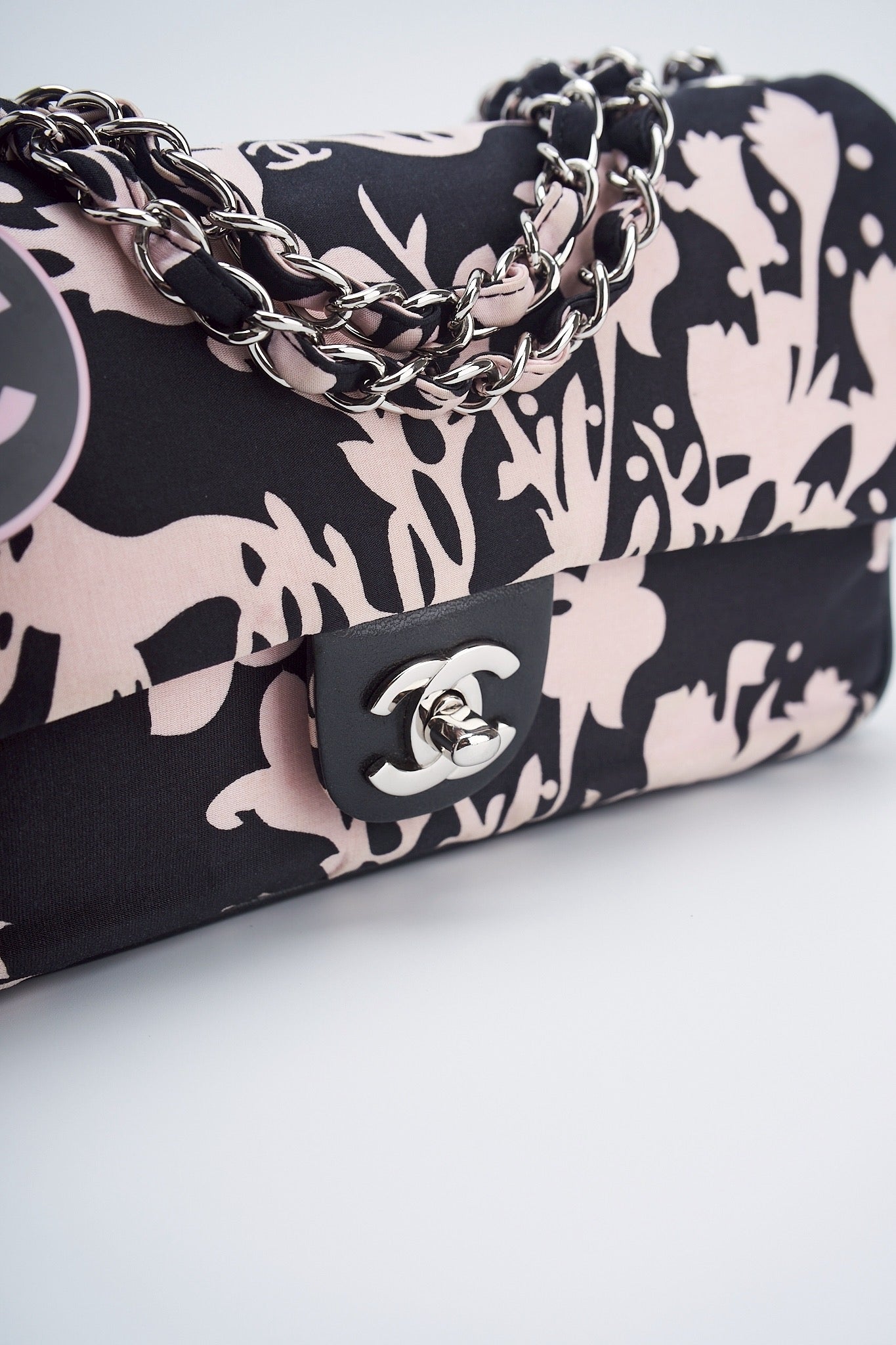 Chanel printed fabric round charm