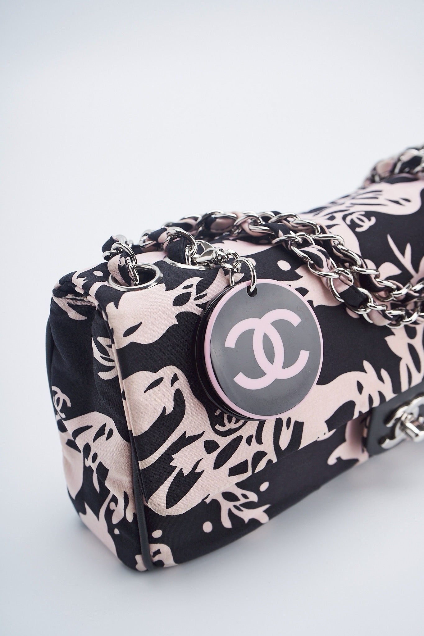 Chanel printed fabric round charm