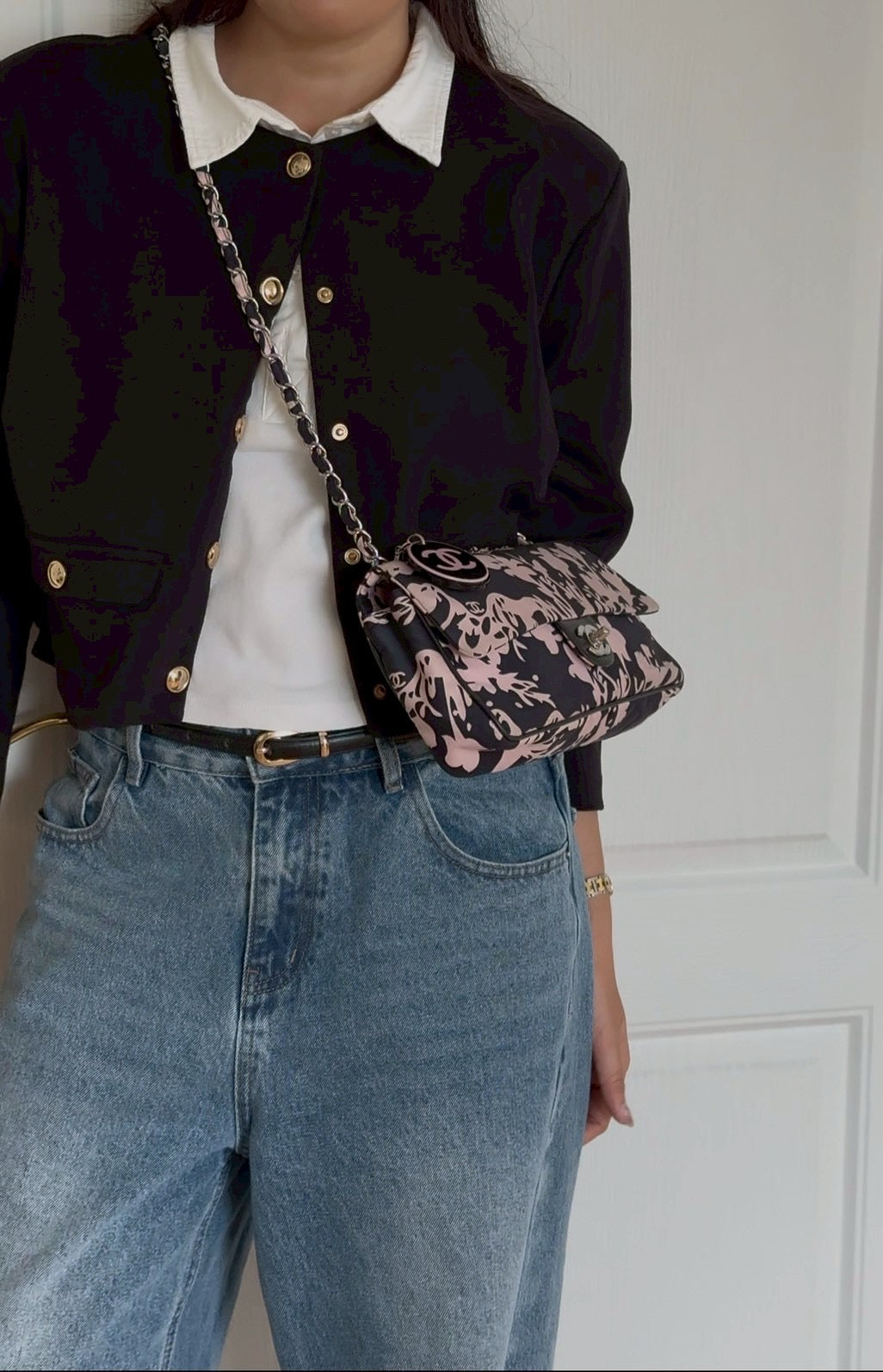 Chanel printed fabric round charm