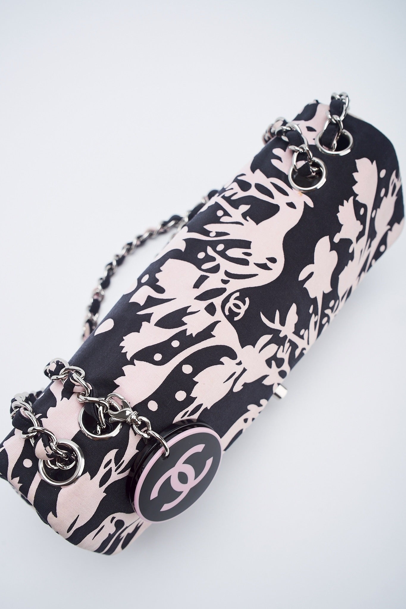 Chanel printed fabric round charm
