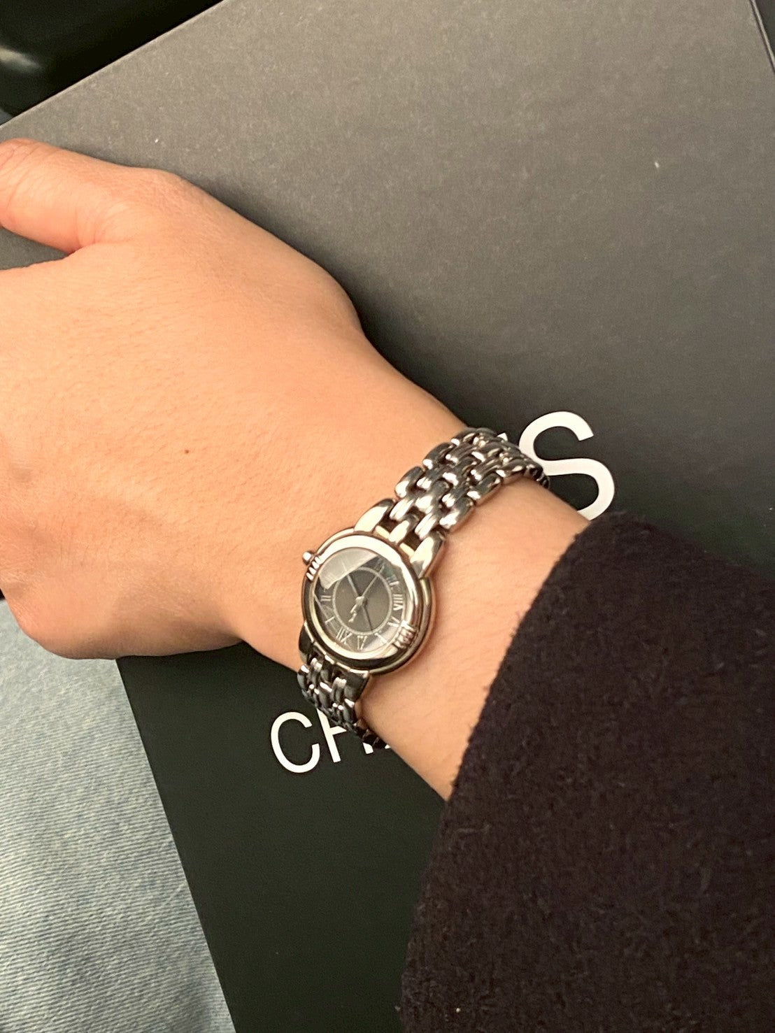 Ysl black dial silver watch