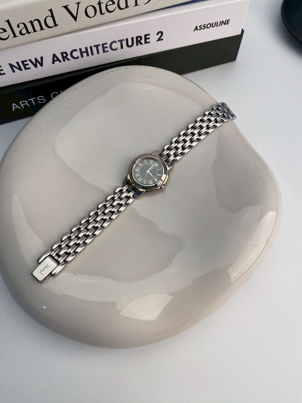 Ysl black dial silver watch