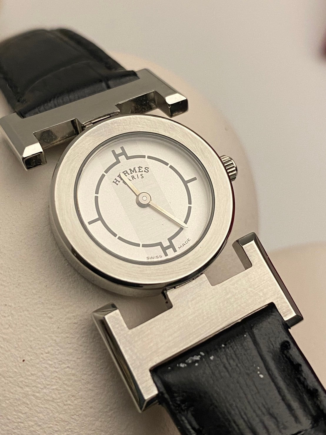 Hermes white dial leather strap