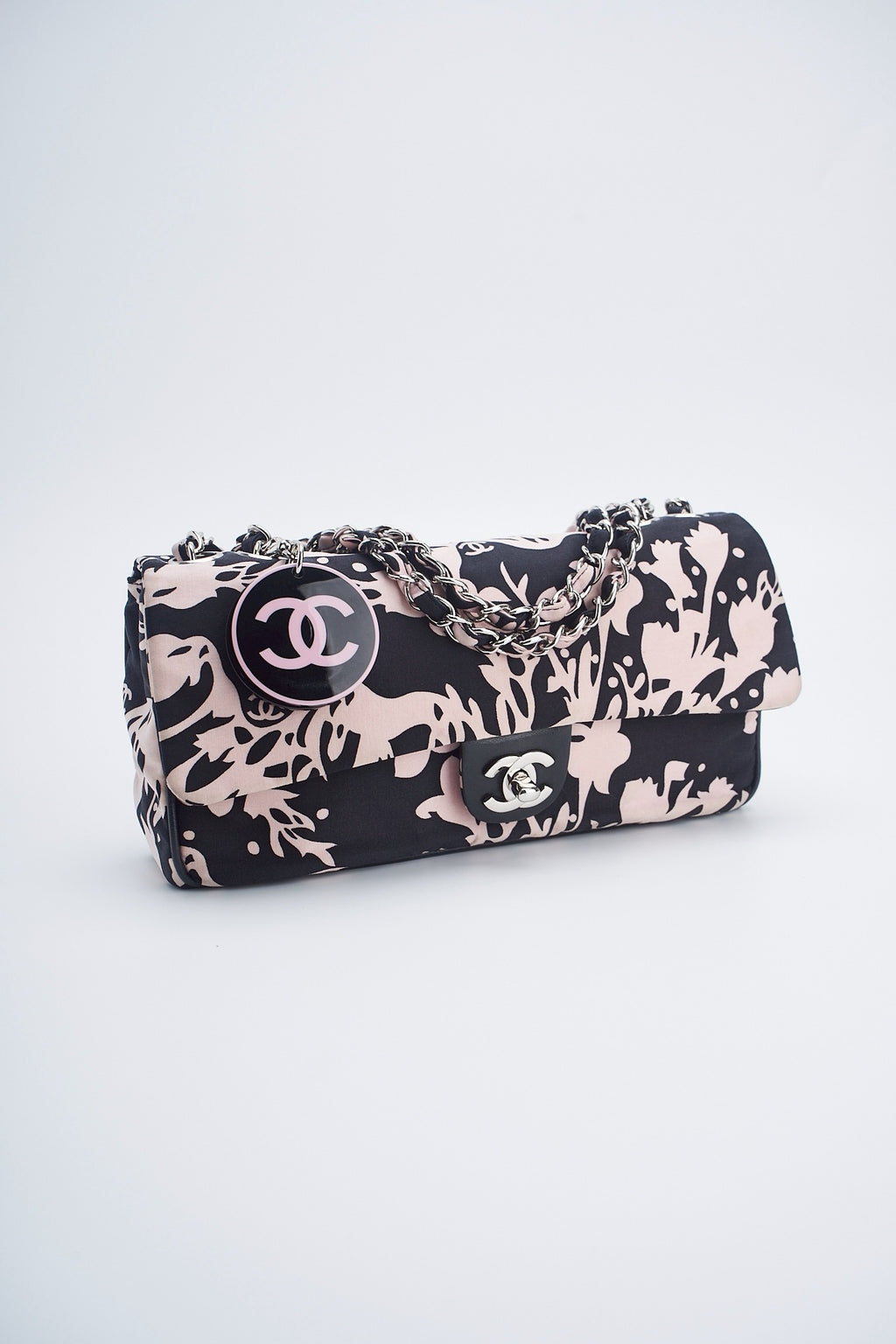Chanel printed fabric round charm