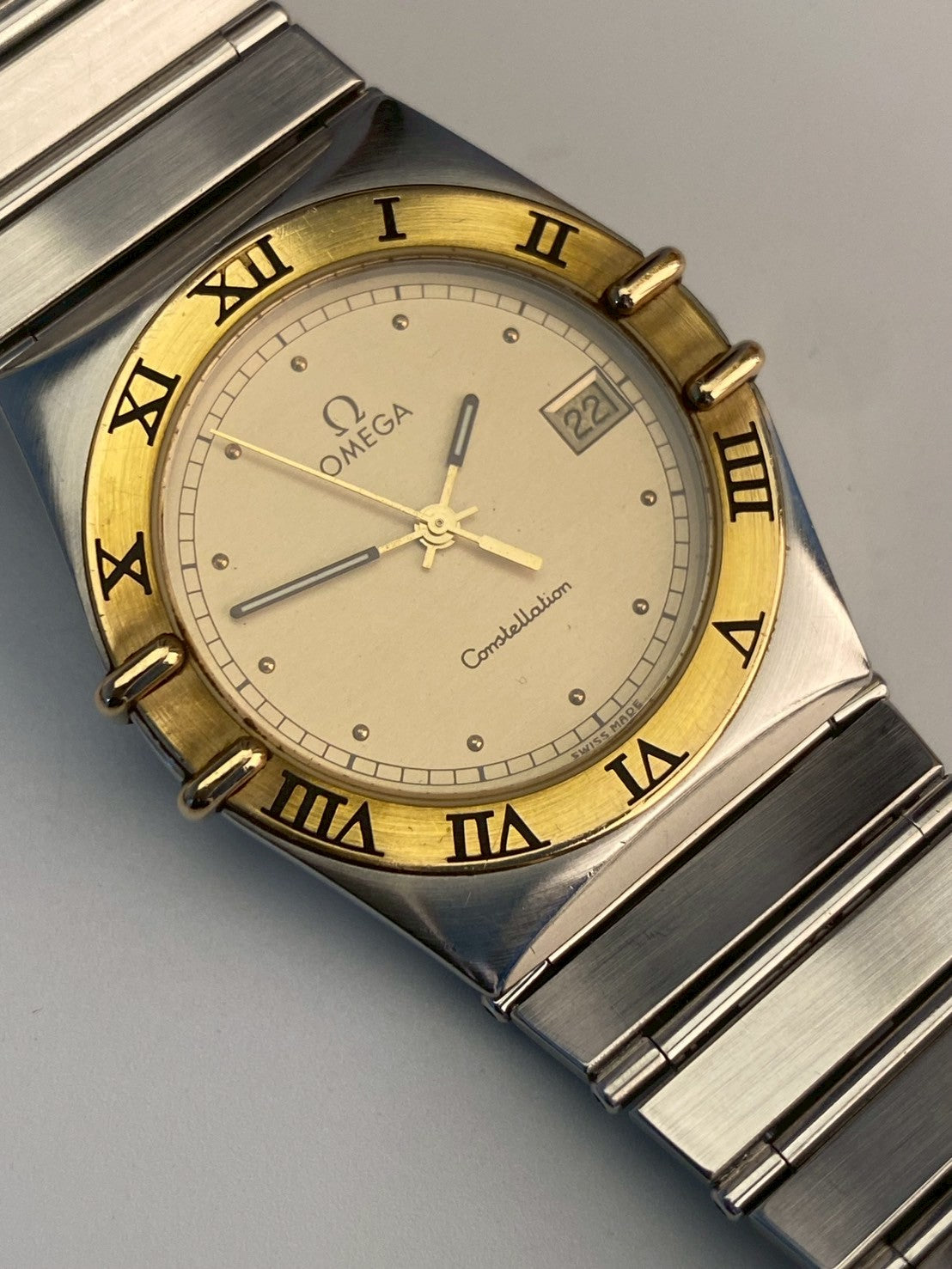 Omega constellation twotone date gold dial