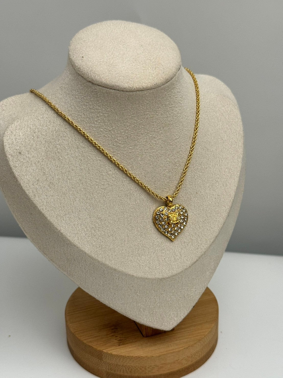 Celine heart crystal gold necklace