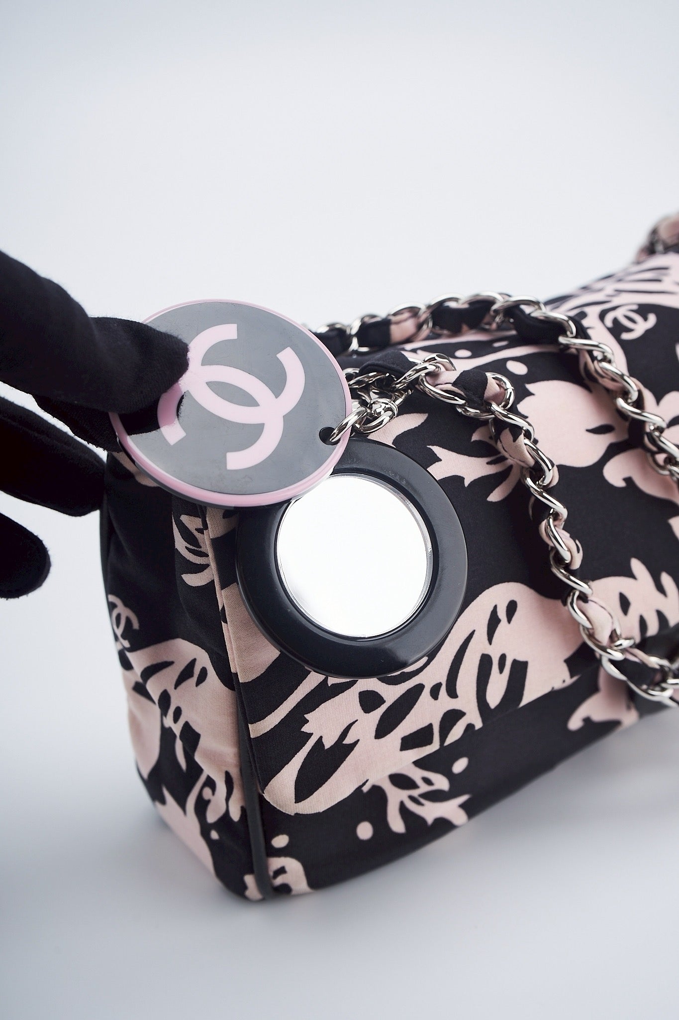 Chanel printed fabric round charm