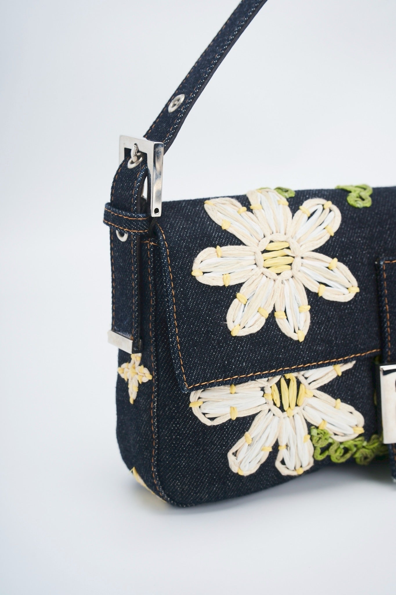 Fendi baguette flower denim