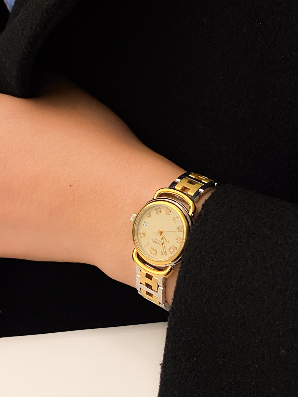 Hermes vintage two tone date lady c.7428