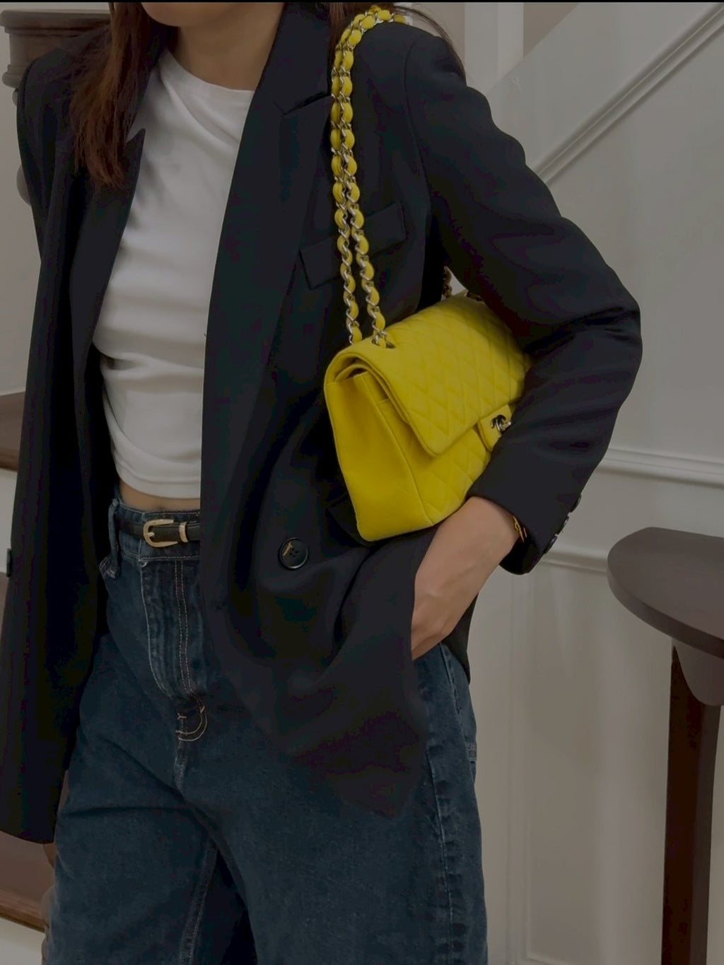 Chanel classic jersey double flab yellow