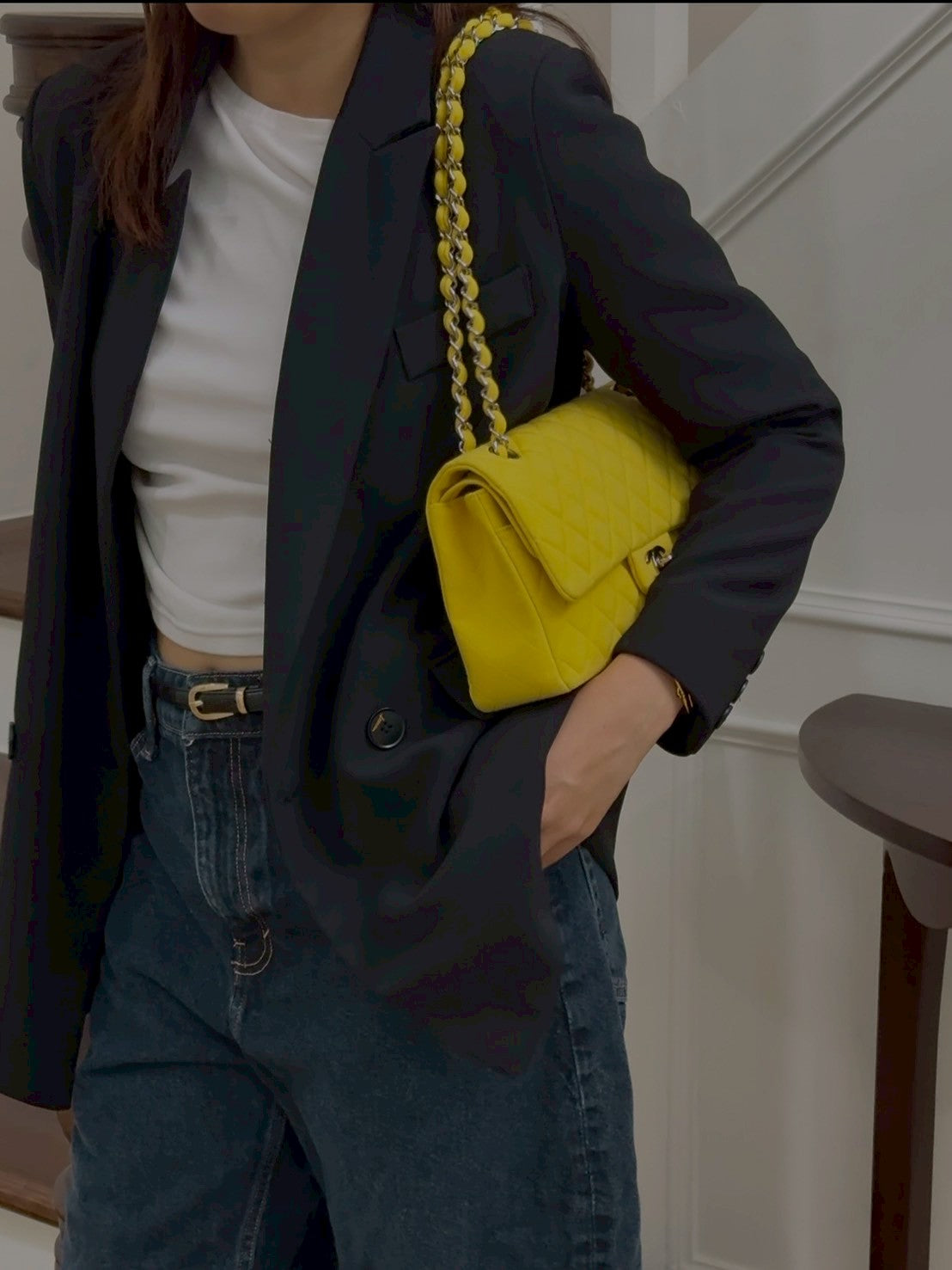 Chanel classic jersey double flab yellow