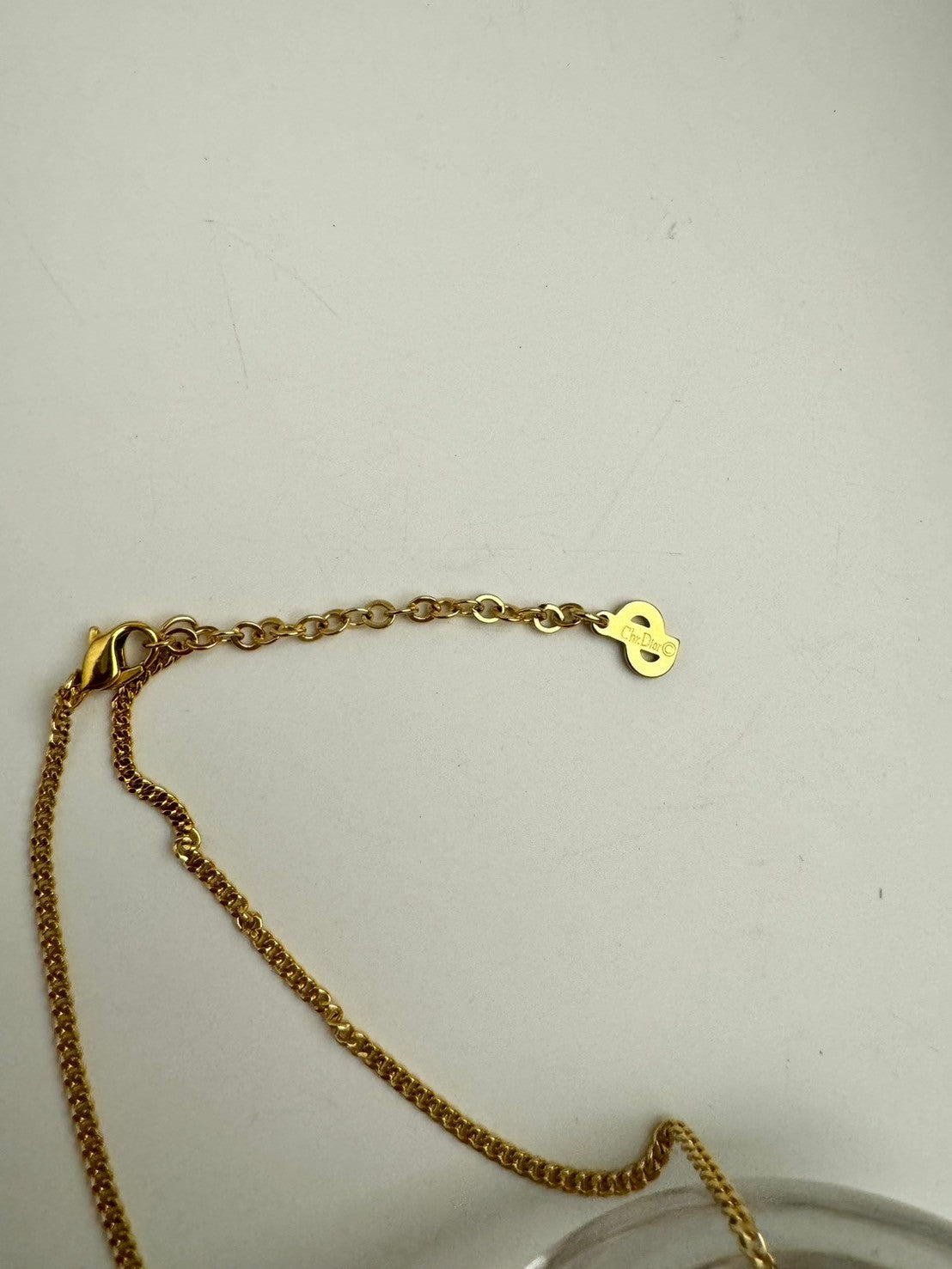 Dior circle logo crystal gold necklace