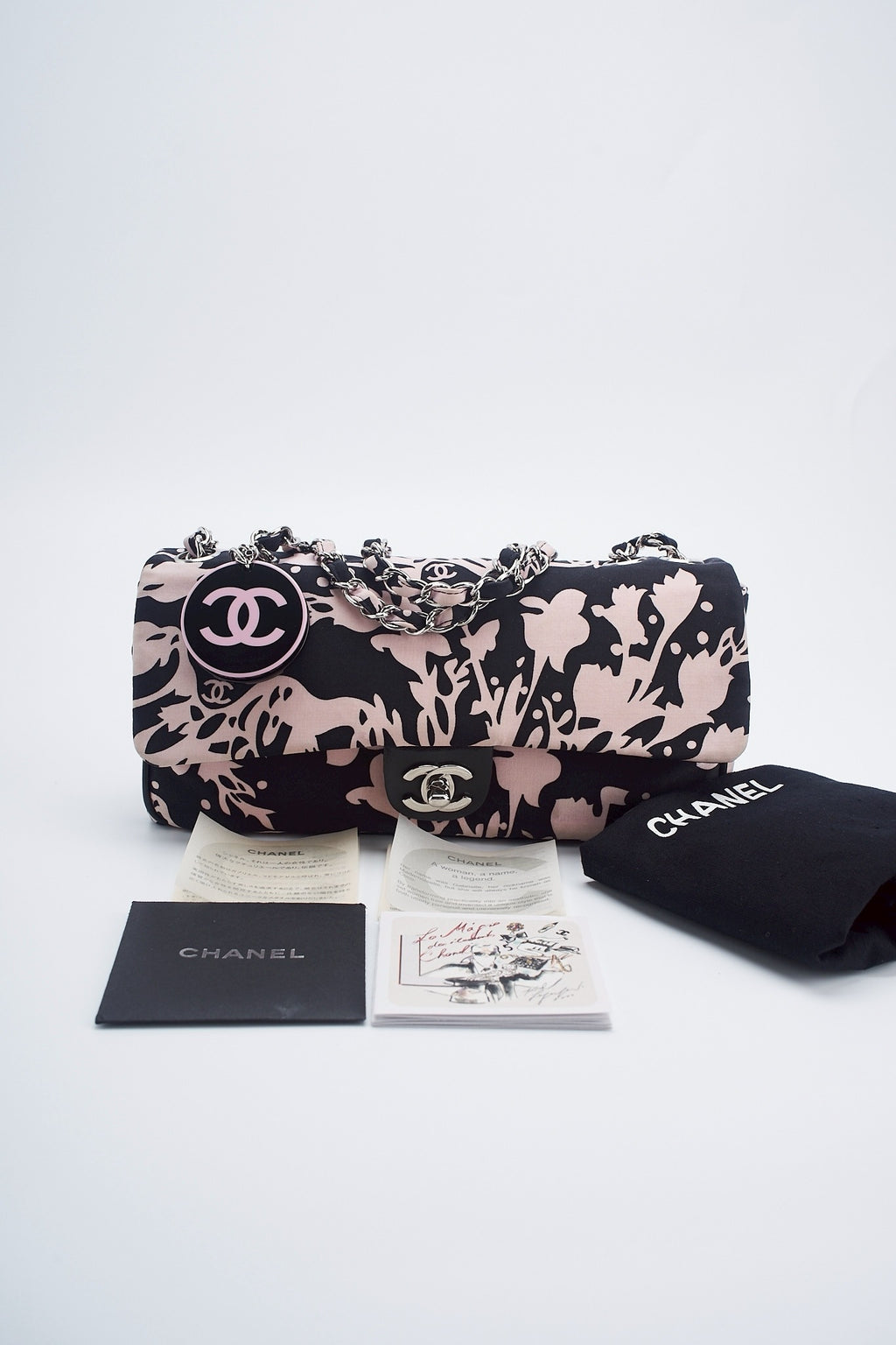Chanel printed fabric round charm