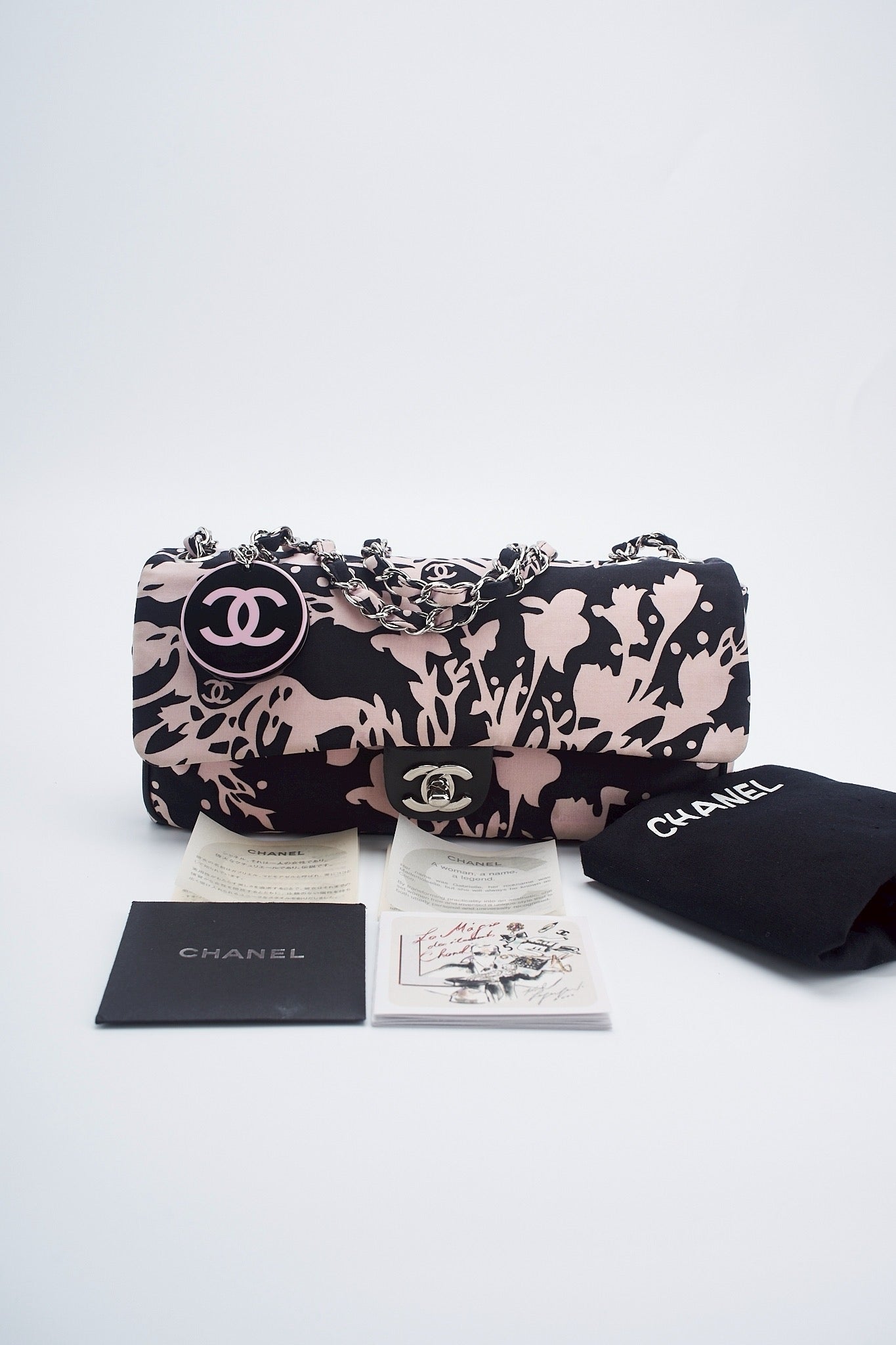 Chanel printed fabric round charm