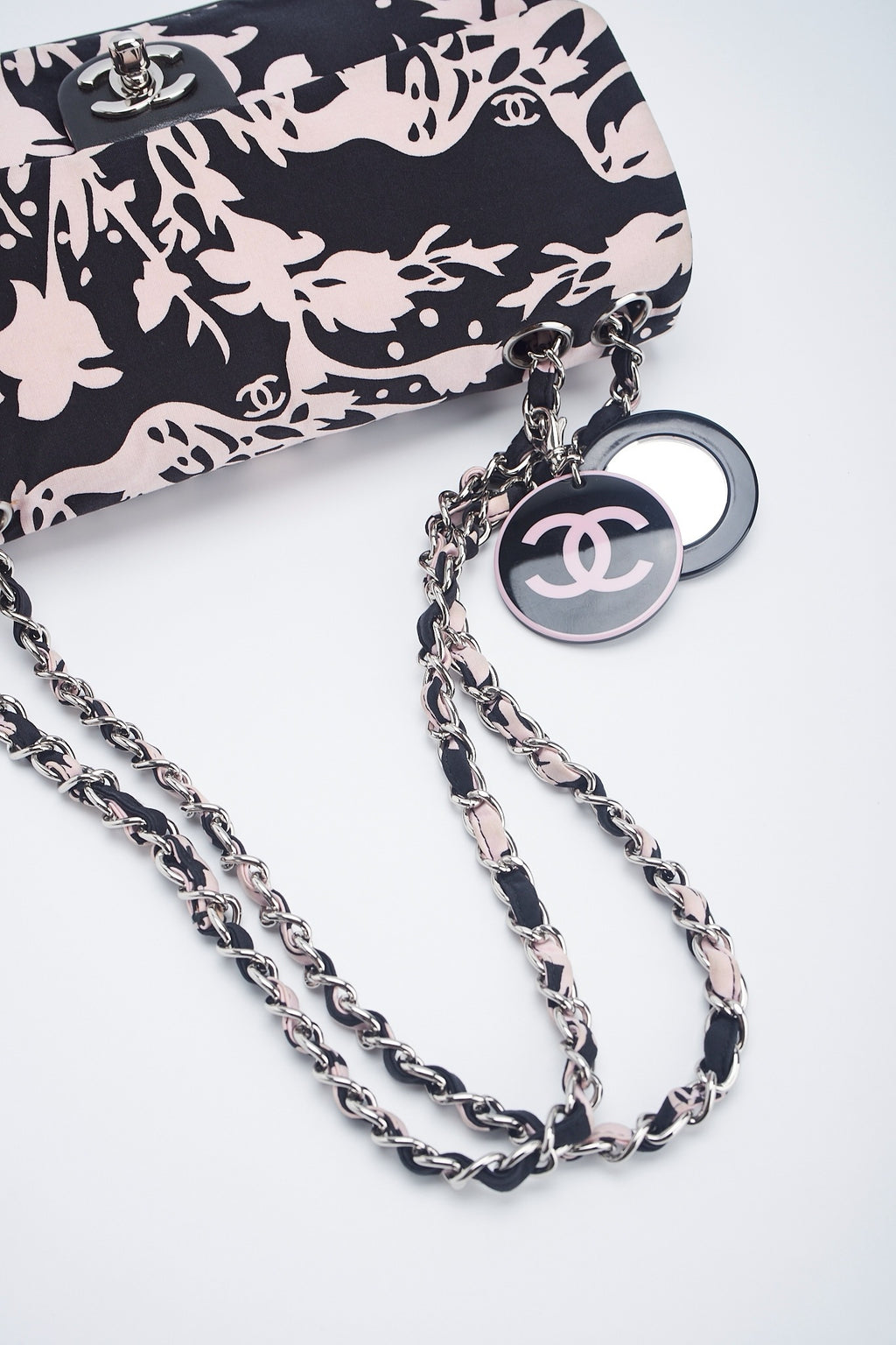 Chanel printed fabric round charm