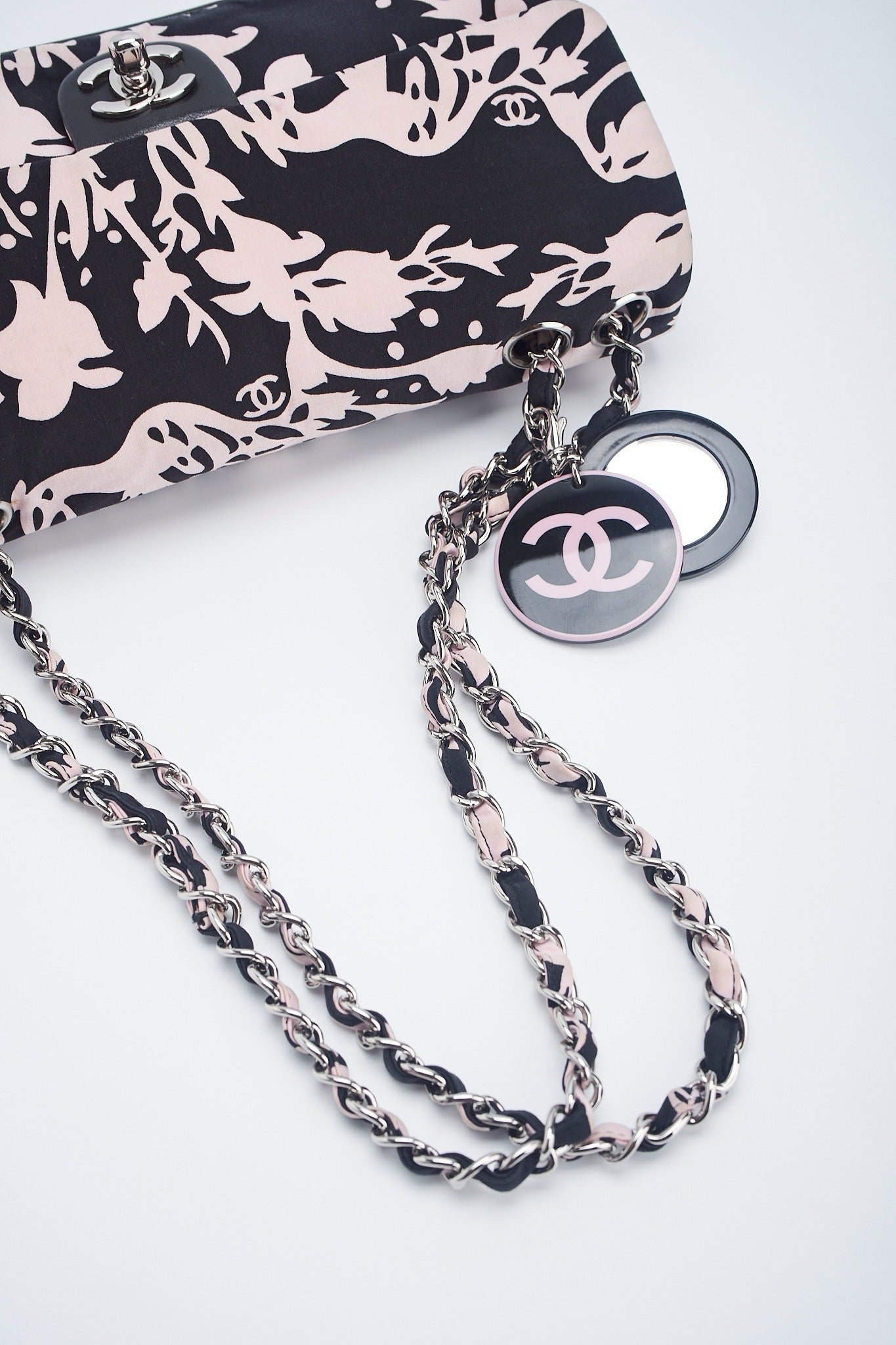 Chanel printed fabric round charm