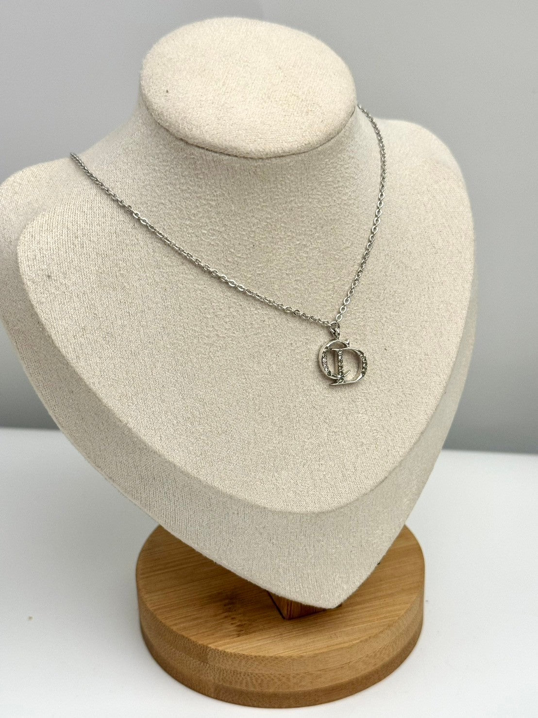 Dior CD logo crystal silver necklace