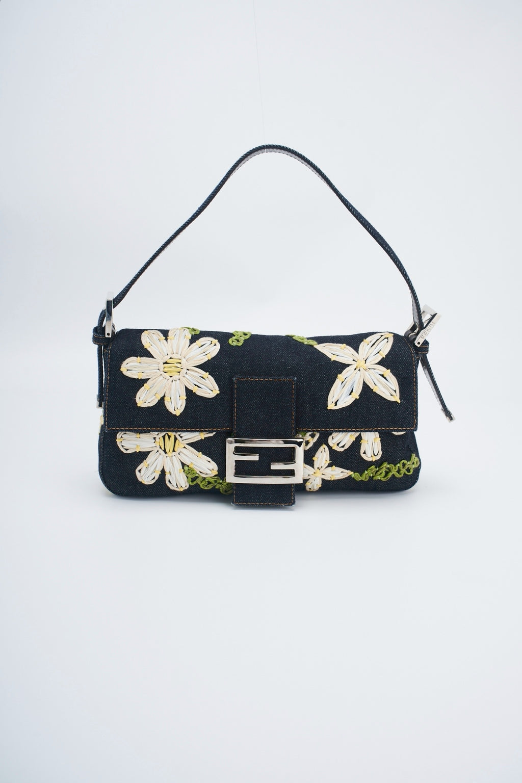 Fendi baguette flower denim