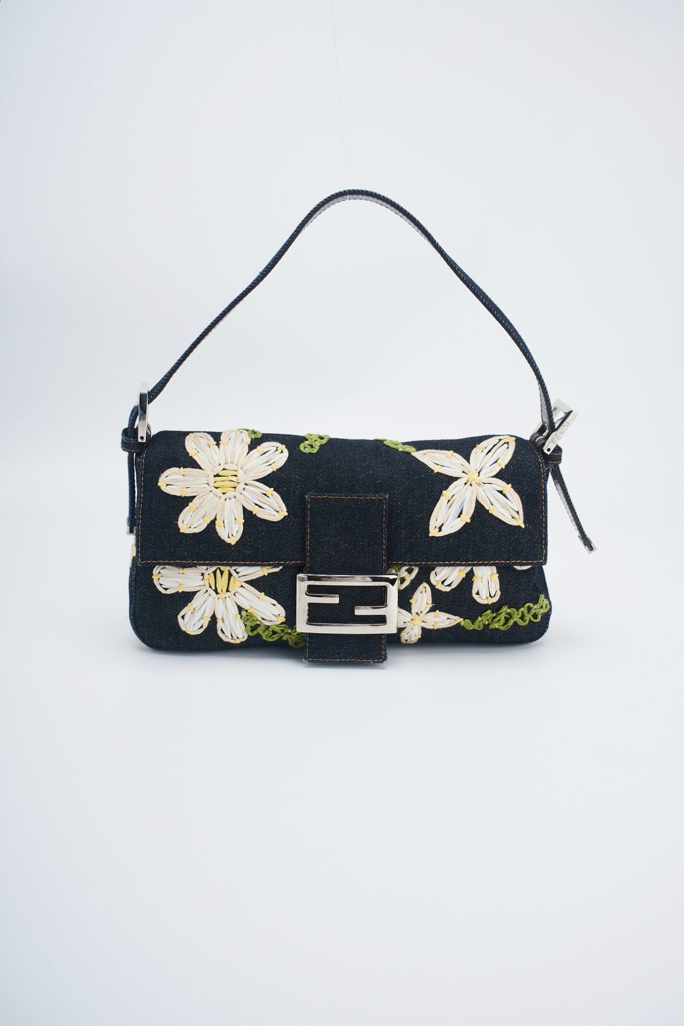 Fendi baguette flower denim