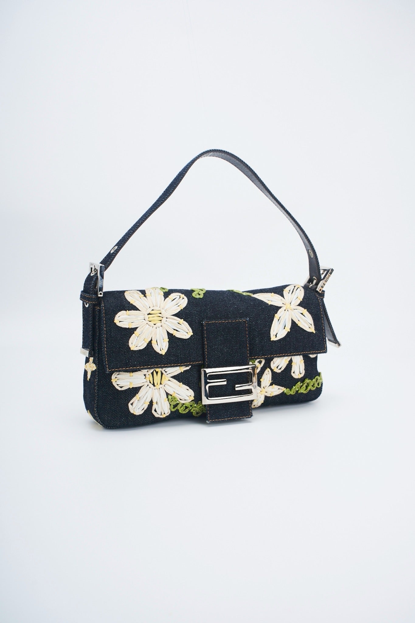 Fendi baguette flower denim