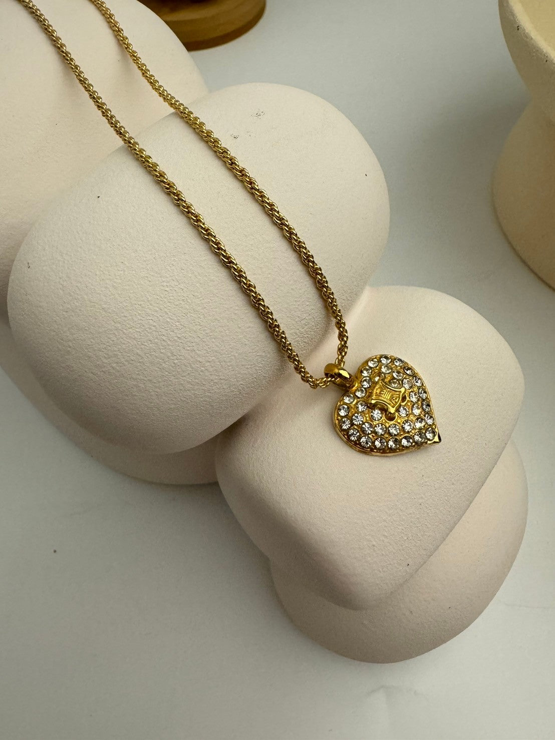 Celine heart crystal gold necklace