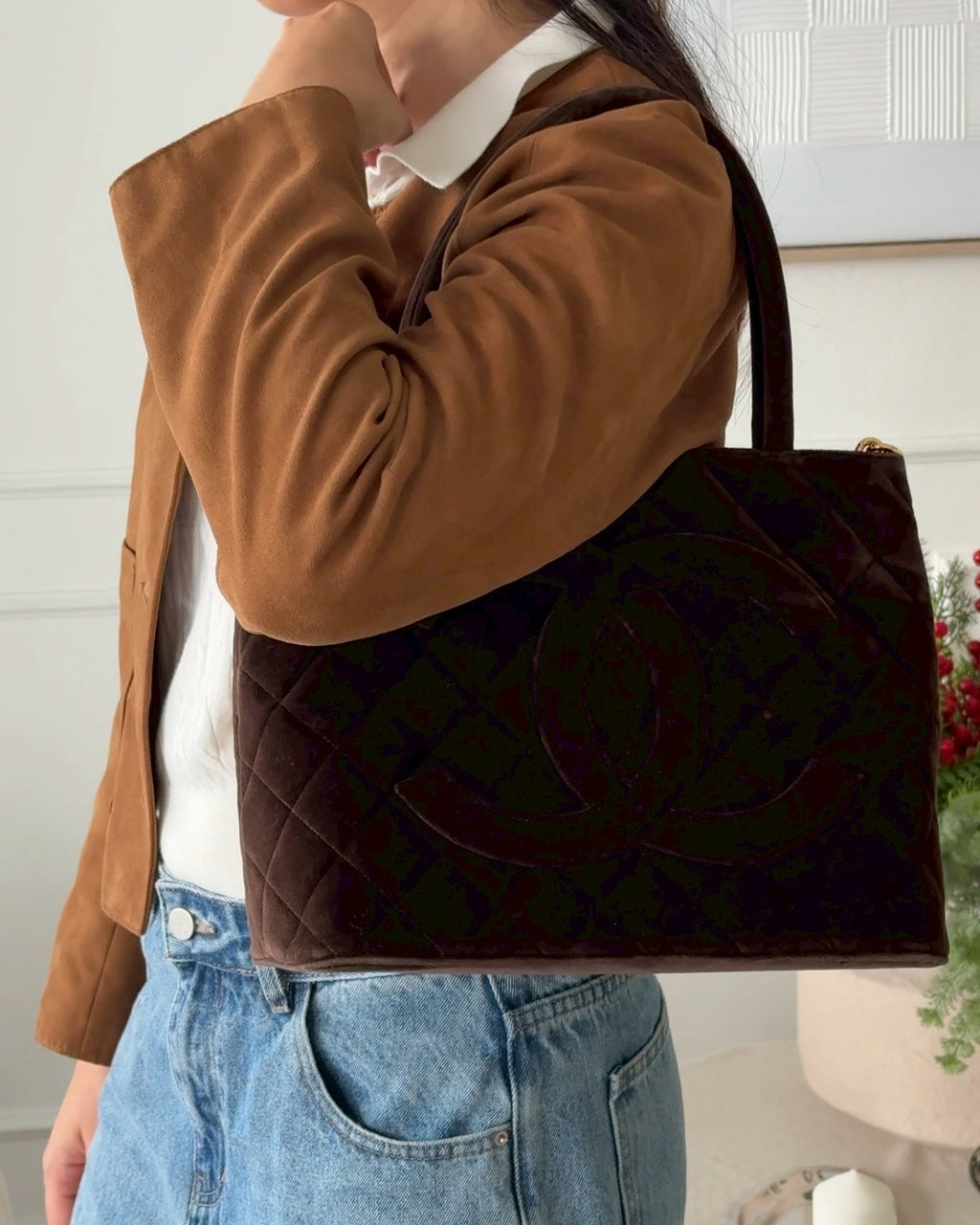 Chanel velvet medallion tote
