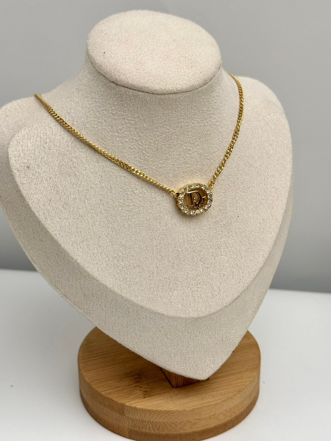 Dior circle logo crystal gold necklace