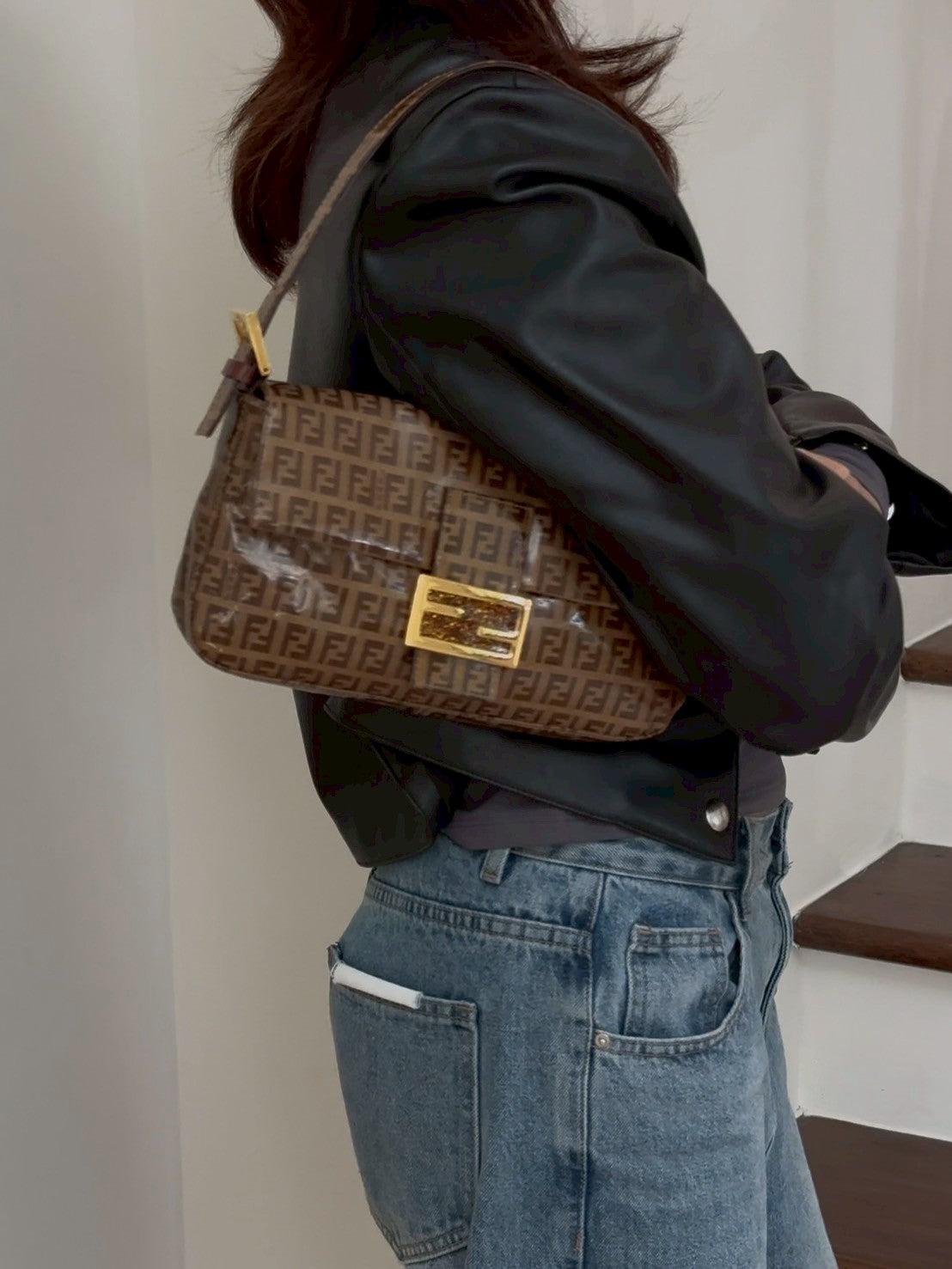 Fendi zucca baguette patent
