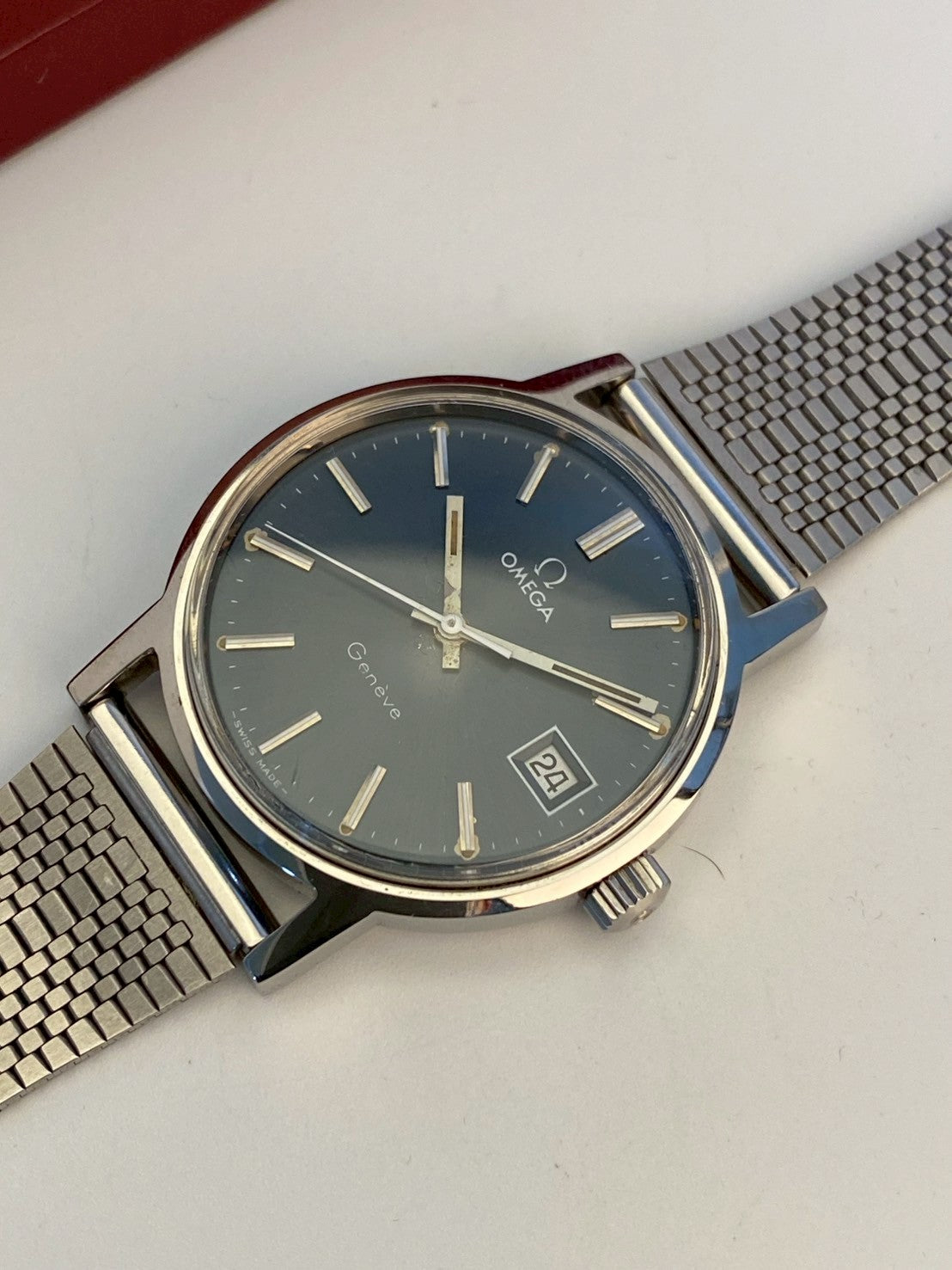 Omega geneve blue dial date watch auto