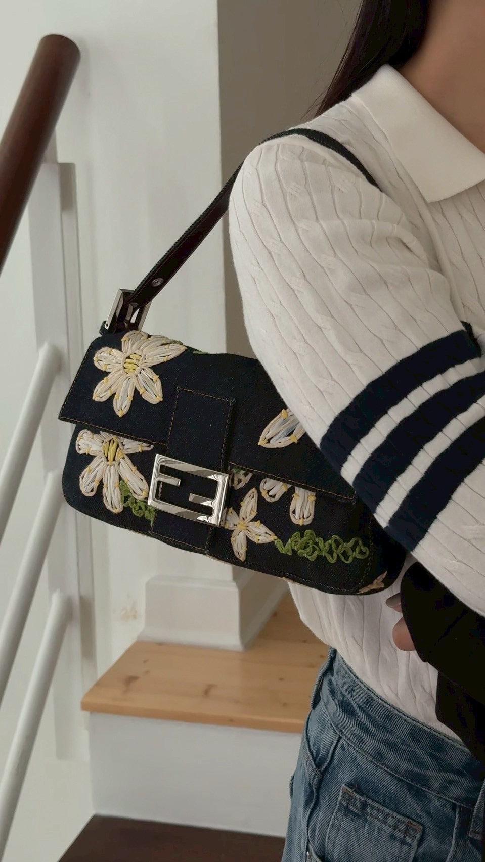 Fendi baguette flower denim