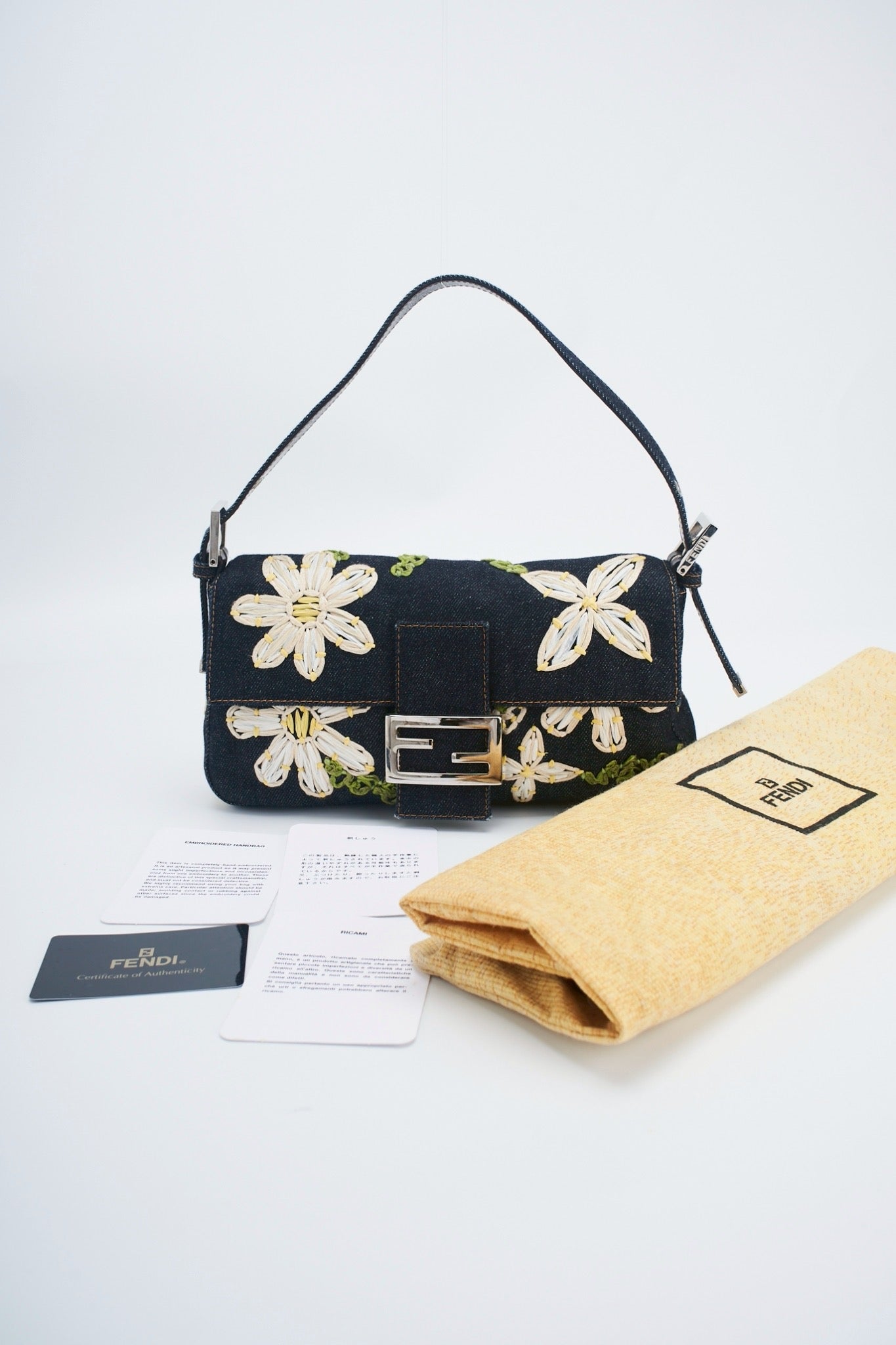 Fendi baguette flower denim