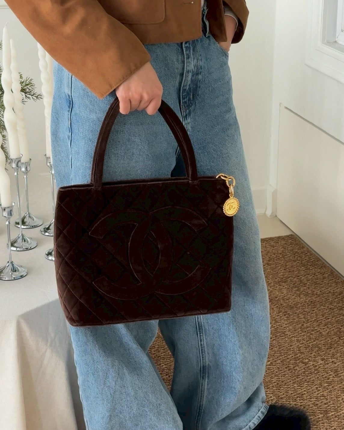 Chanel velvet medallion tote