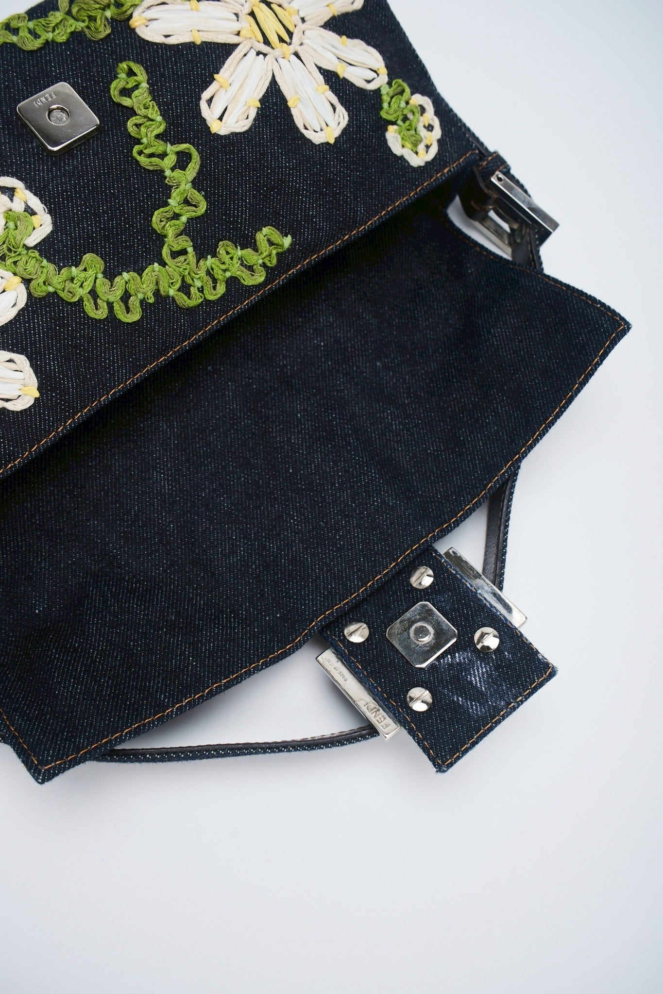 Fendi baguette flower denim