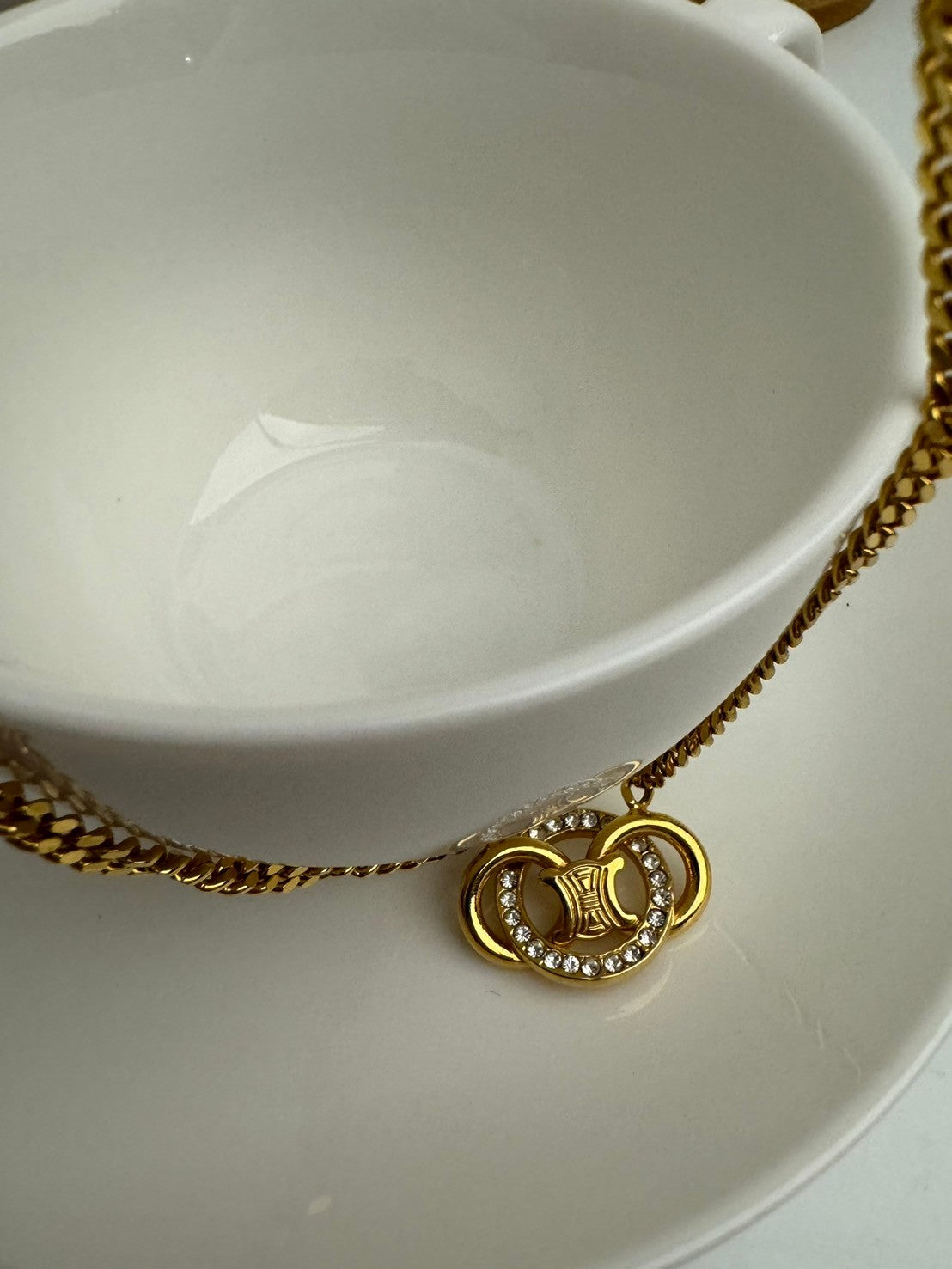 Celine triomphe crystal gold necklace