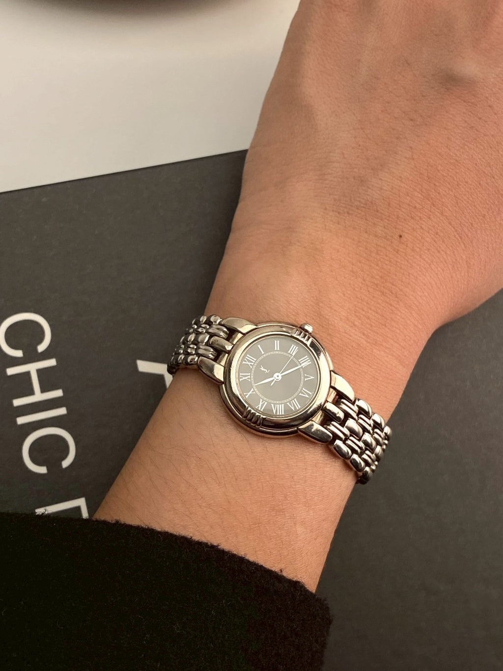 Ysl black dial silver watch