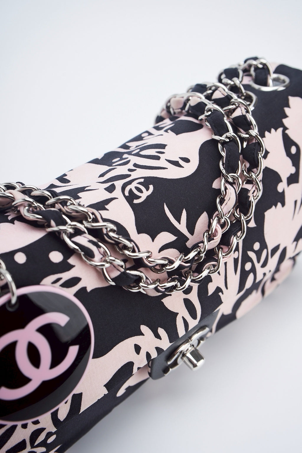 Chanel printed fabric round charm