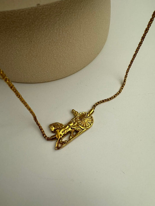 Celine horse carriage logo gold necklace