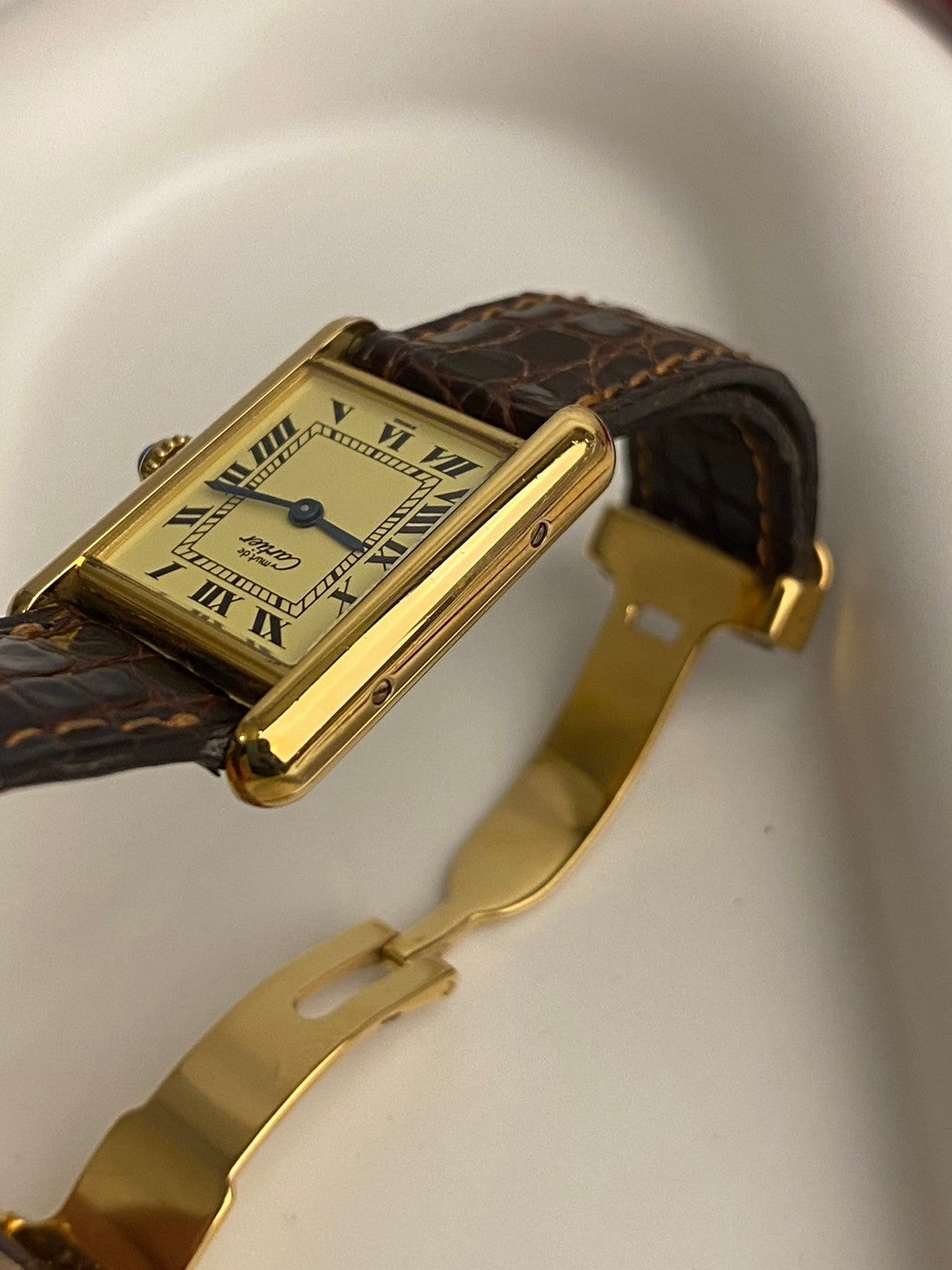 cartier must tank vermeil cream dial darkbrown stap