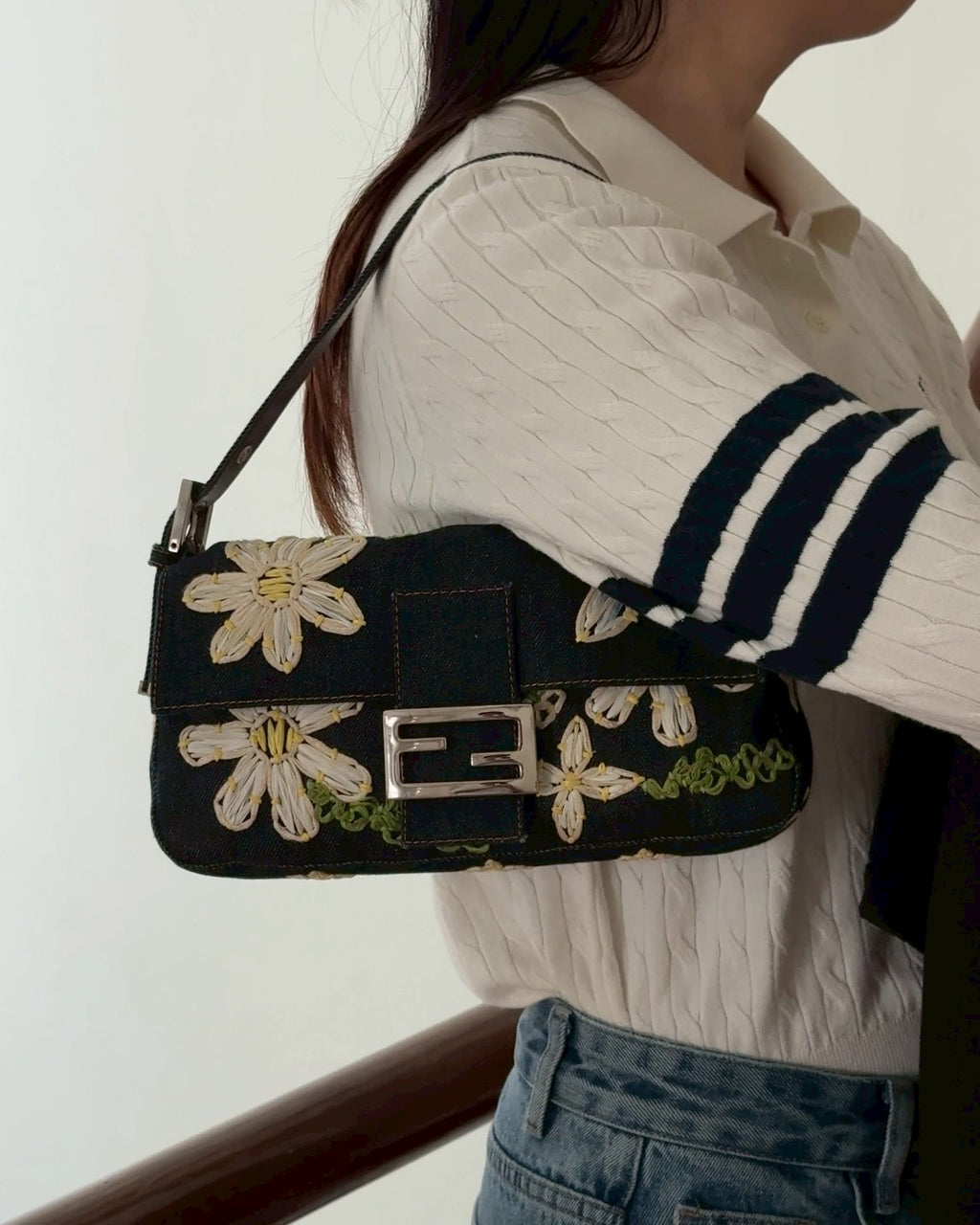 Fendi baguette flower denim