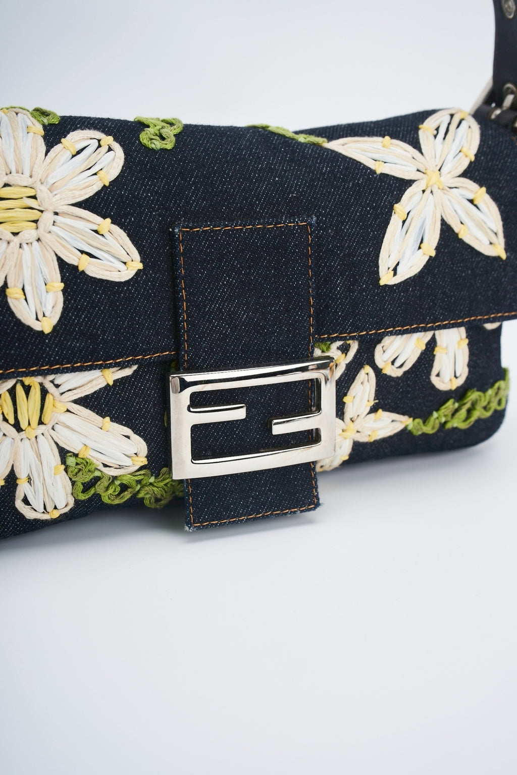Fendi baguette flower denim
