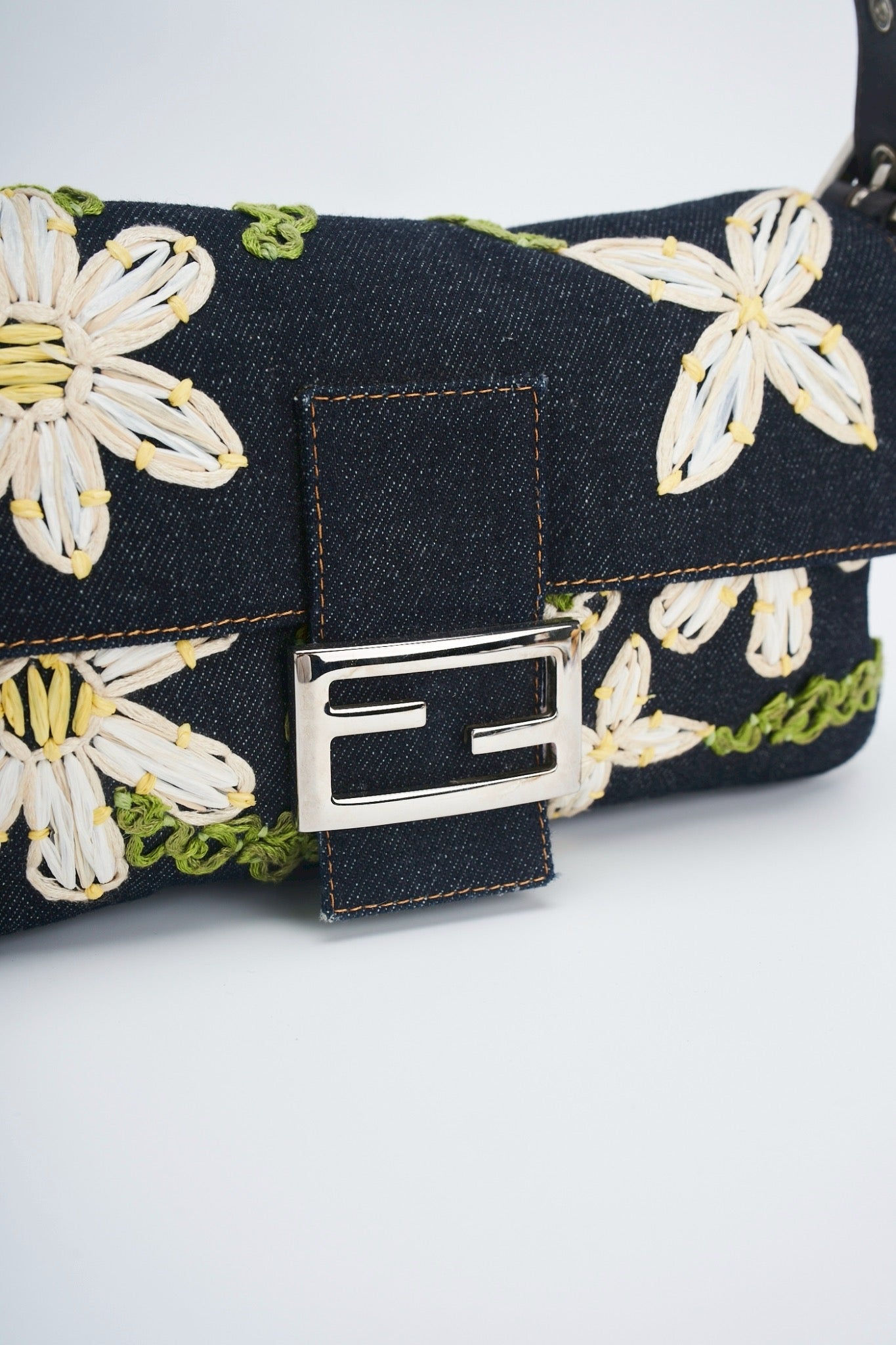 Fendi baguette flower denim