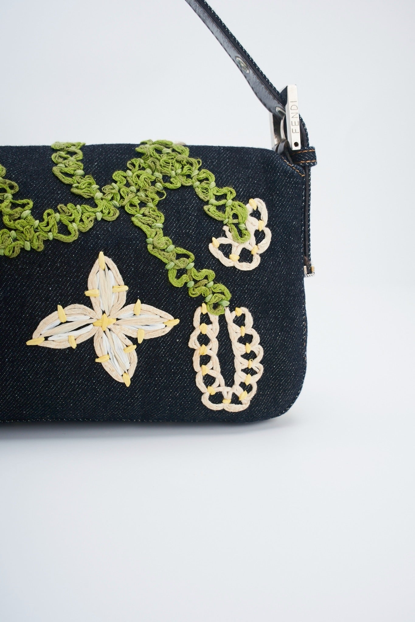 Fendi baguette flower denim