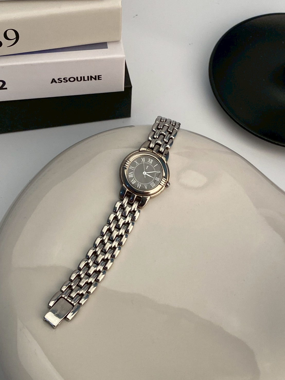 Ysl black dial silver watch