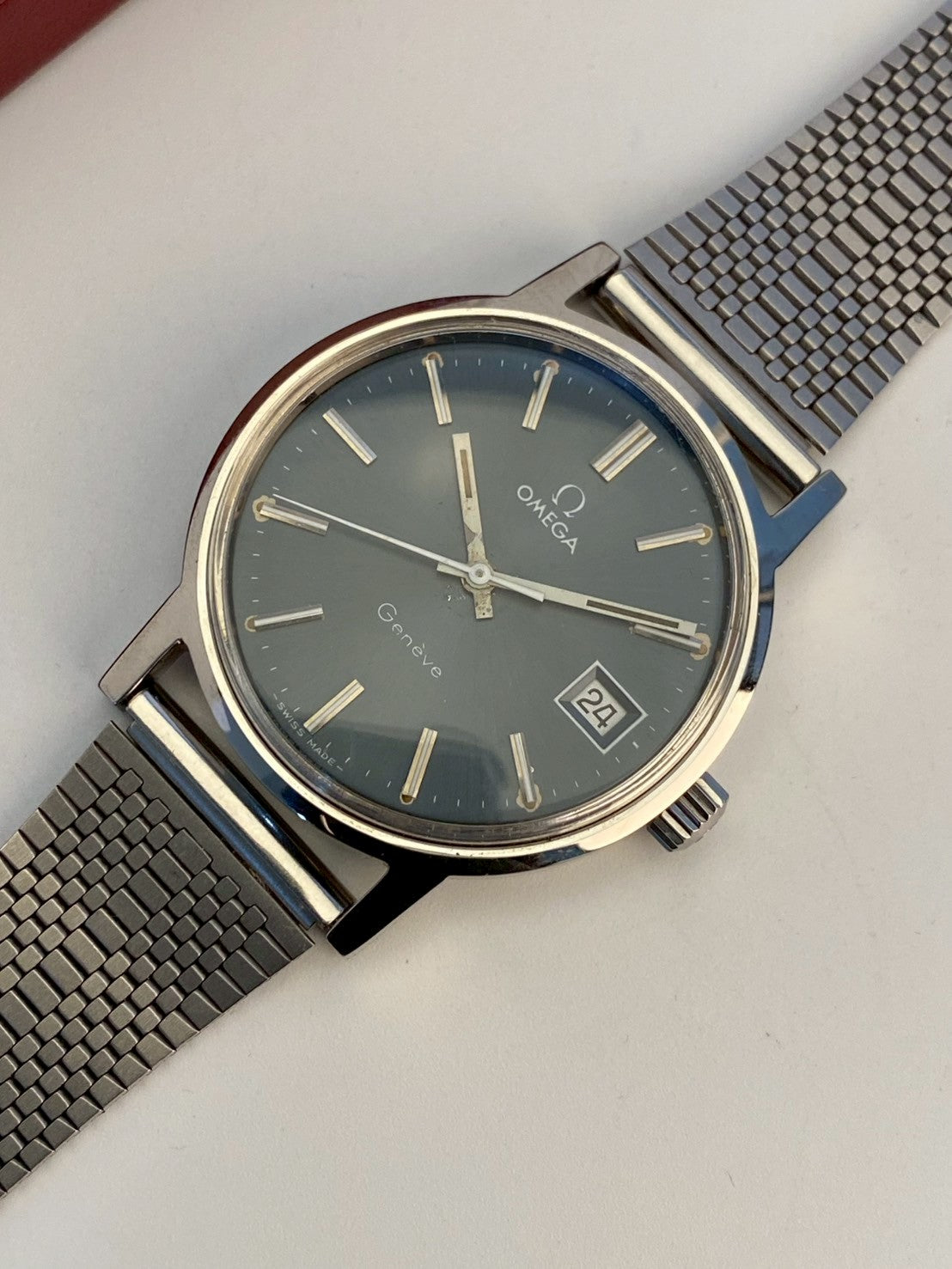 Omega geneve blue dial date watch auto