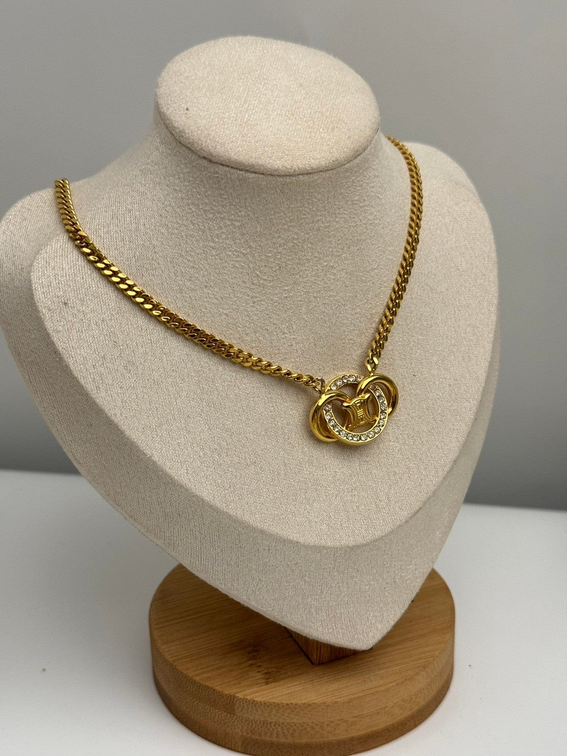 Celine triomphe crystal gold necklace