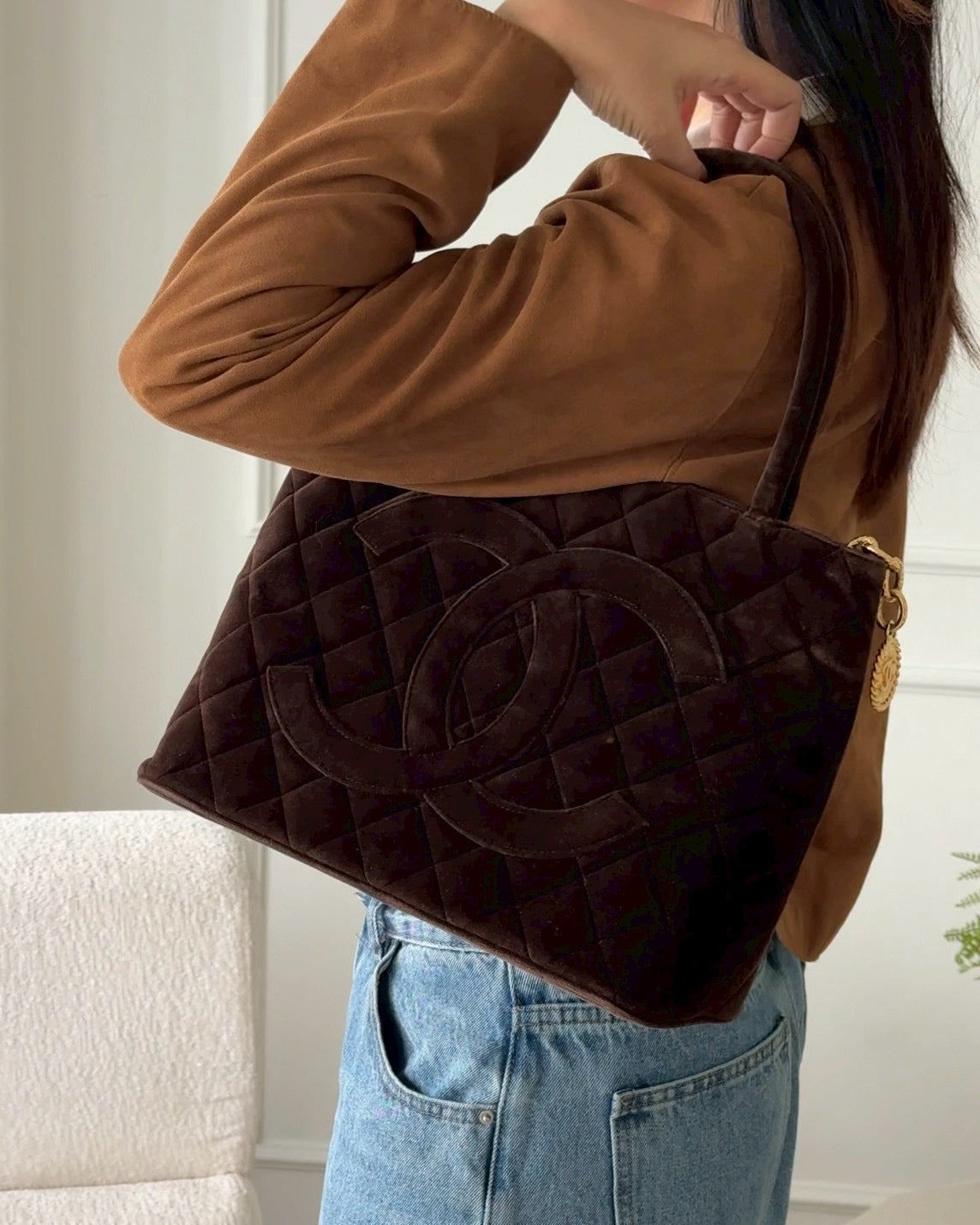 Chanel velvet medallion tote